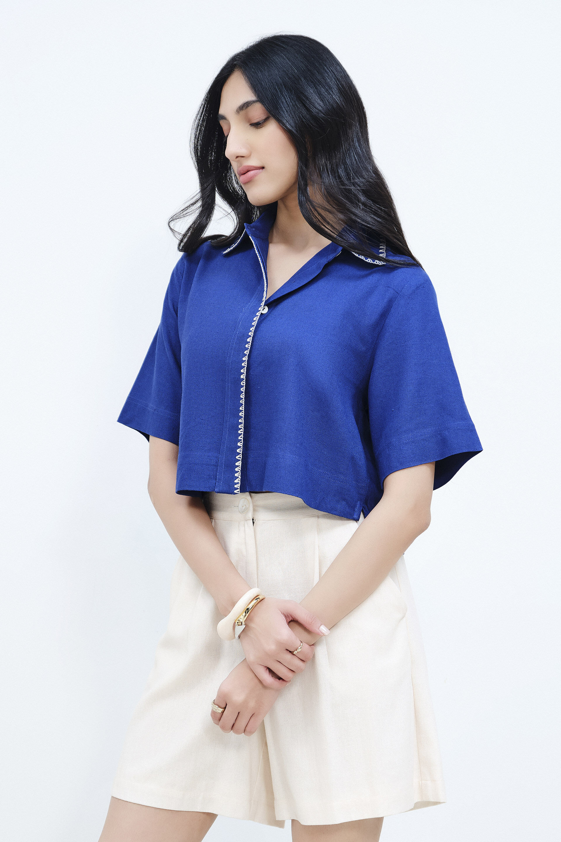 Cobalt Crop Shirt, Blue, image 4